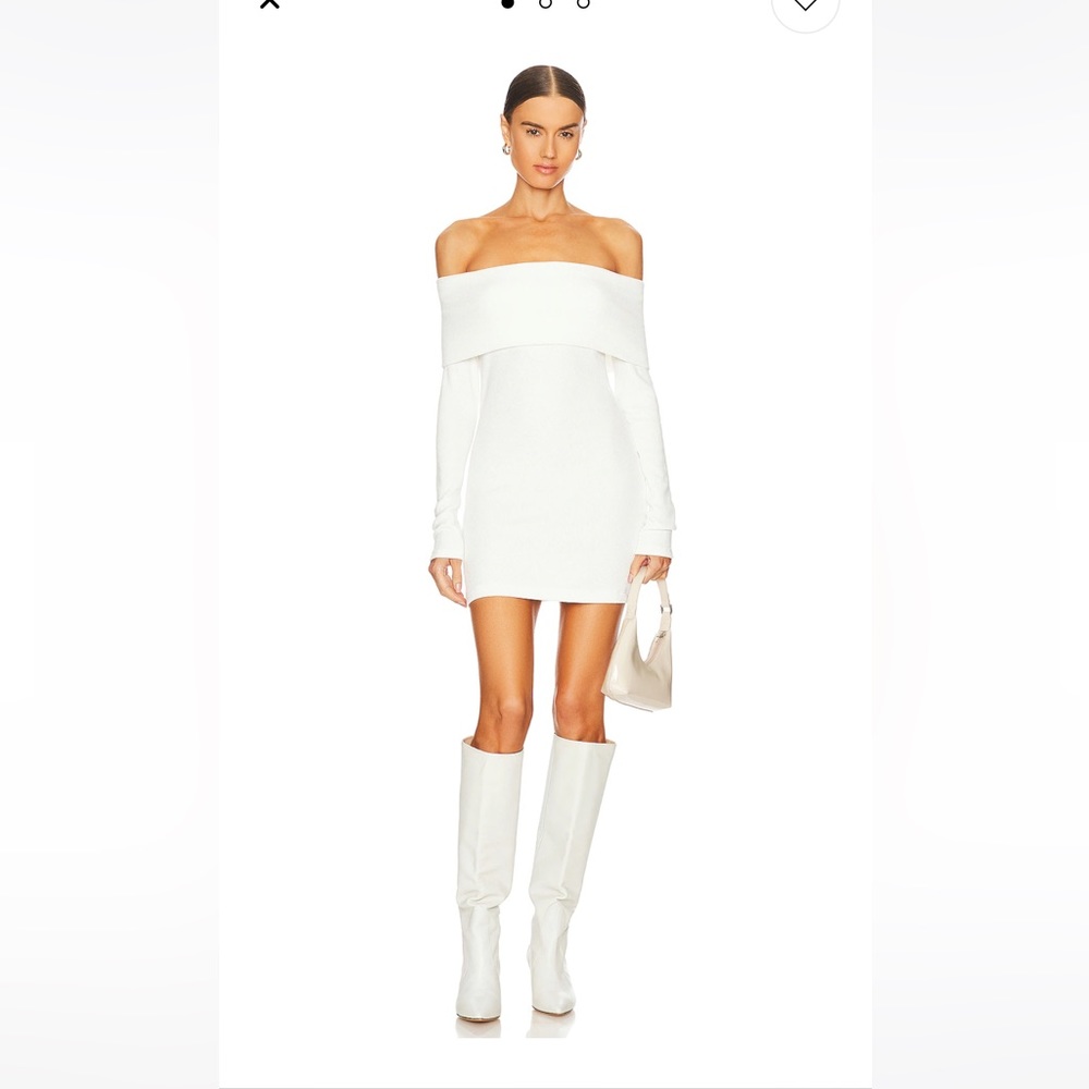 X REVOLVE off shoulder sweater mini dress in white worn once for bridal shower